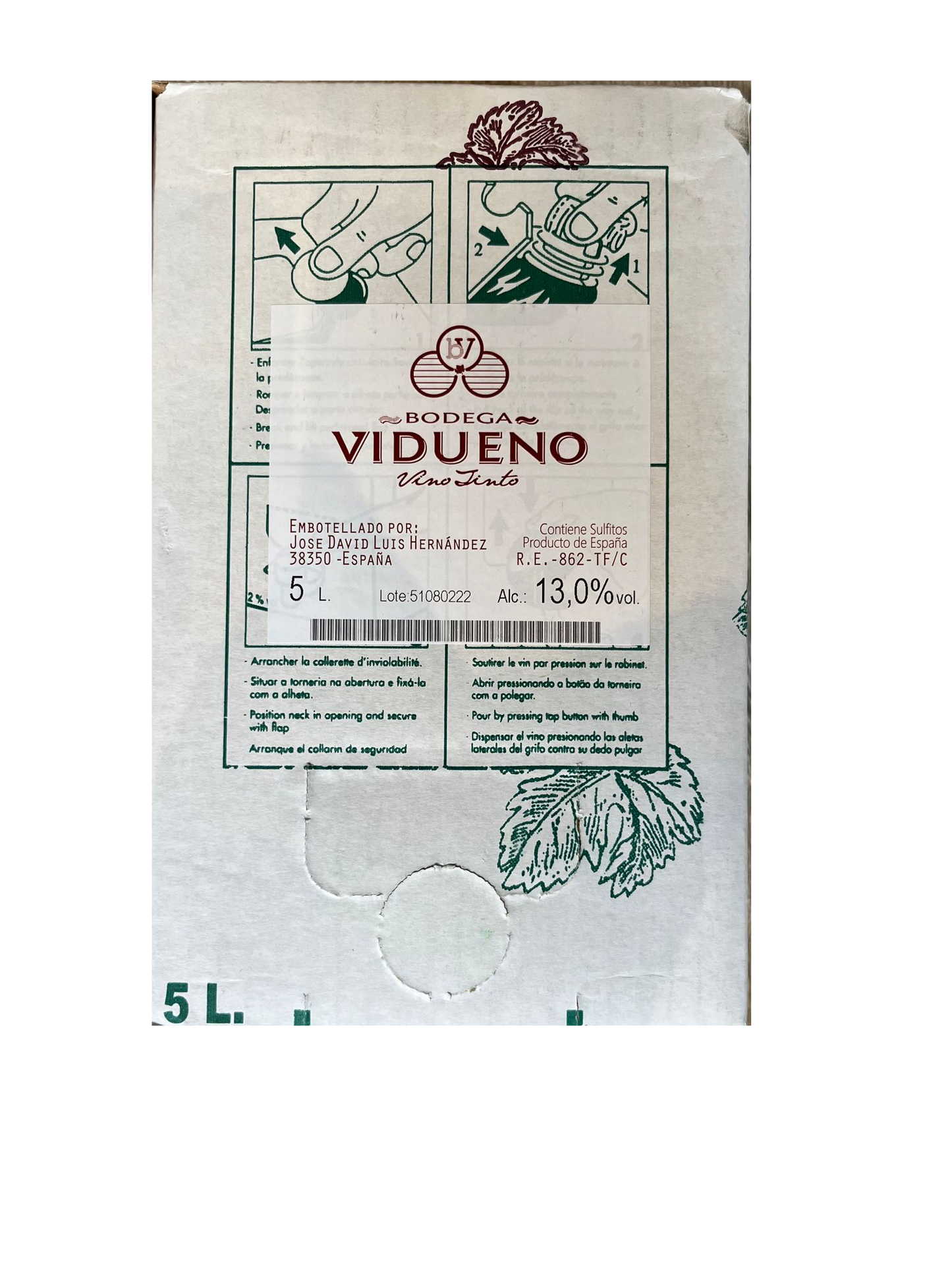 5 LTR VINO TINTO SOAVE VIDUEÑO